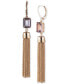 Gold-Tone Color Rectangular Crystal & Chain Tassel Linear Drop Earrings