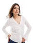 Wednesday's Girl gauzey open collar fitted shirt in white