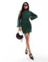 Vila roll neck mini jumper dress with tie waist in green