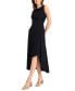 Women's Round-Neck Gathered High-Low Dress