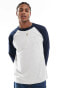 Hollister icon logo heavyweight raglan long sleeve baseball t-shirt in grey marl/navy