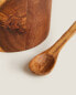 Wooden sugar bowl with spoon