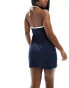 Tommy Jeans halter neck toweling dress in Navy