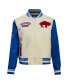 Women's Cream Distressed Buffalo Bills Retro Classic Vintage-Like Full-Zip Varsity Jacket