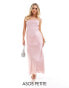 ASOS DESIGN Petite satin bias bandeau midi dress with embroidered bodice in soft pink