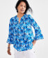 Petite Printed 3/4-Sleeve Pintuck Top, Created for Macy's