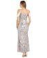 Women's Sequin Embellished Draped Sleeve V-Neck Gown