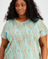 Plus Size Geo-Print Mesh Short-Sleeve Top, Created for Macy's