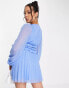 ASOS DESIGN Tall button through ruched waist pleated mini dress in metallic dobby in cornflower blue