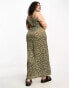 Heartbreak Plus satin cami maxi dress with side split in brown ditsy floral print