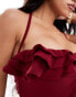 ASOS DESIGN bardot ruffle detail maxi dress in burgundy