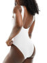 Pieces bride to be 'Bride Squad' low back swimsuit in white and pink