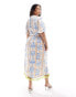 Never Fully Dressed Plus tassel hem wrap midi dress in cobalt tea pot print