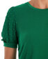 Women's Short Puff Sleeve Mixed Media Knit Top