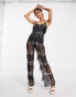 Miss Selfridge Premium festival embellished scooped cami jumpsuit with sheer trousers in black - BLACK