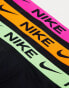 Nike Dri-Fit Essential Microfibre trunks 3 pack in black with orange/volt/pink waistband