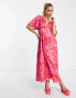 Twisted Wunder flutter sleeve maxi dress in pink and red star print