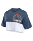 Women's Navy/White Chicago Bears Boxy Color Split Cropped T-Shirt