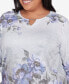 Plus Size Worth Avenue Beaded Split Neck Floral Shimmer Top