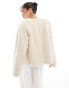 Pieces cropped teddy jacket in cream