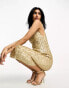 ASOS DESIGN high neck embellished midi dress in plisse sequin in gold