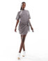 In The Style exclusive wrap tie side mini t-shirt dress in charcoal