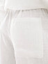 ASOS DESIGN Petite wide leg pull on trouser with linen in white