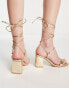 Truffle Collection strappy mid heeled square toe sandals in gold