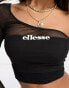 ellesse Crono cropped one shoulder long sleeve top in black mesh