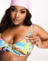 ASOS DESIGN Curve step front underwired bikini top in abstract print