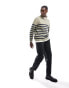 ASOS DESIGN oversized knitted fisherman rib 1/4 jumper in stone and navy stripe