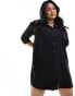 Vero Moda Curve denim shirt dress in black