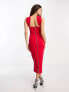 Vesper Petite halterneck zip back midi dress in red