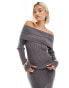 Glamorous off shoulder rib knit jumper in charcoal co-ird