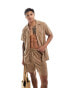 South Beach waffle towelling beach shirt co-ord in tan