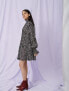 Maje Metallic Spot Print Long Sleeve Silk Blend Swing Dress Black Multi 36 US S