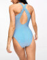 Pieces cross back detail swimsuit in blue glitter