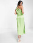 Pretty Lavish cut out asymmetric satin midaxi dress in green