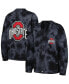 Women's Black Ohio State Buckeyes Jeweled Tie-Dye Button-Up V-Neck Sweater