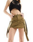 COLLUSION festival utility mini skirt with drop pocket and tab detail in khaki