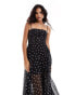 Forever New ruched body sheer maxi dress in polka dot print