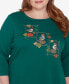 Plus Size Classic Birds With Hats Detailed Crew Neck Top