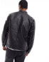 Jack & Jones Essentials faux leather biker jacket in black