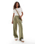 Miss Selfridge Petite tailored wide leg dad trouser in khaki