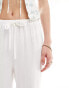 4th & Reckless Tall exclusive linen mix tie waist wide leg trousers in white