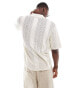 Berhska crochet stripe polo shirt in white