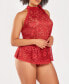 Plus Size 2 Piece Lace Halter Babydoll and Ruffel Panty Lingerie Set