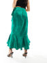 Flounce London Petite satin wrap midaxi skirt in emerald green