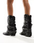 Azalea Wang Rune studded foldover western boot in black