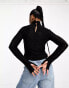 Moon River textured cut out turtle neck top in black